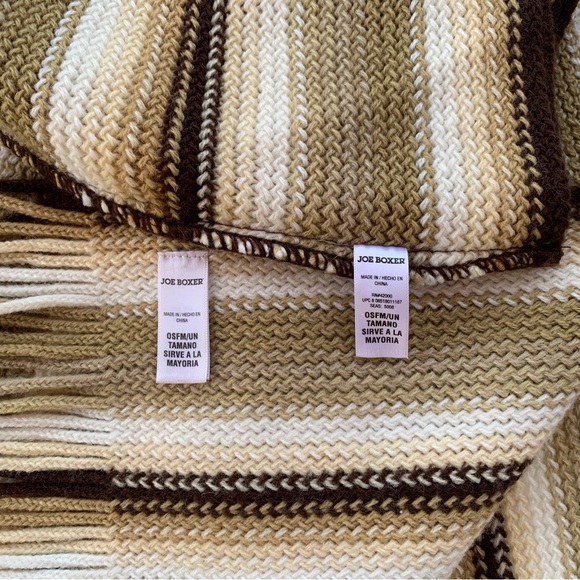 Joe Boxer Brown and Beige Striped Knit Hat and Fringed Scarf Set ~ One Size - Picture 4 of 5